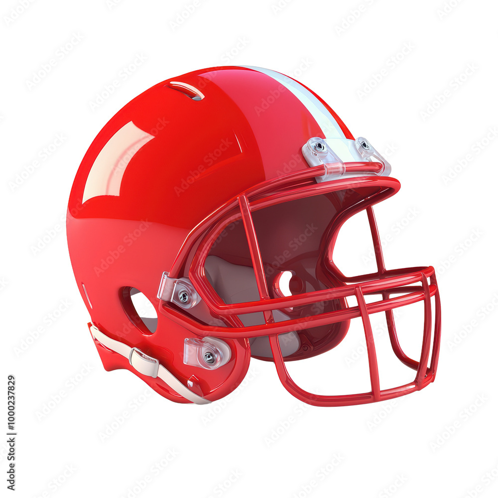 Fototapeta premium Red football helmet, isolated on transparent background.