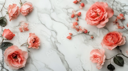 Elegant Floral Arrangement on Marble Background photo