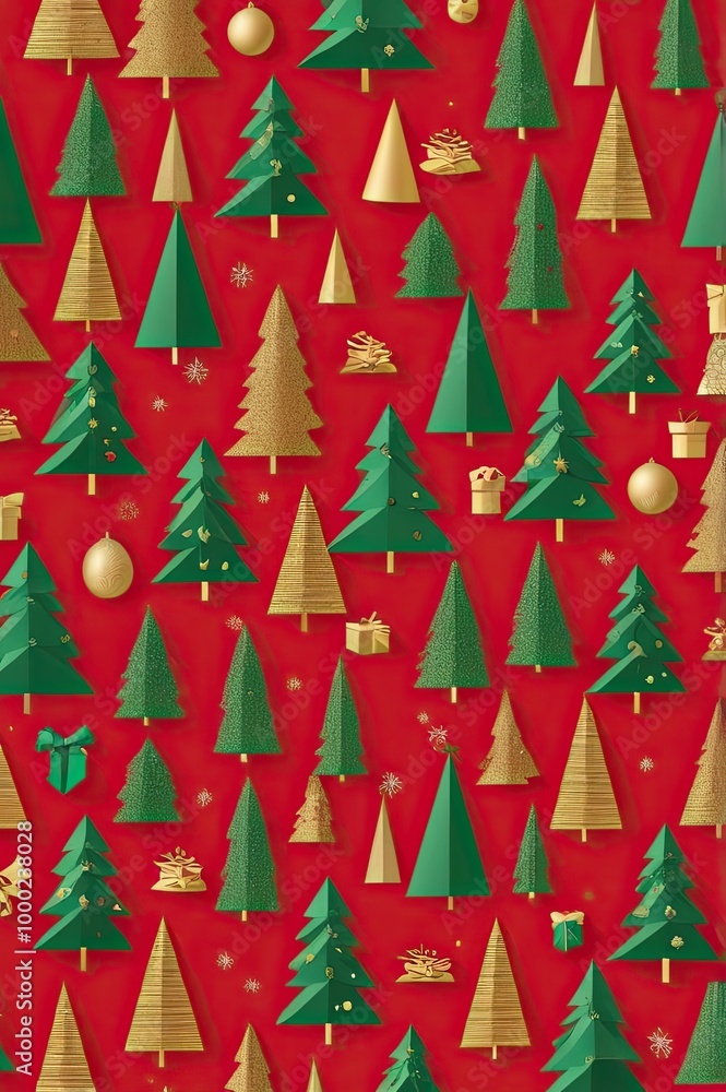 simple pattren Christmas trees red background generate ai simple pattren Christmas trees red background generate ai