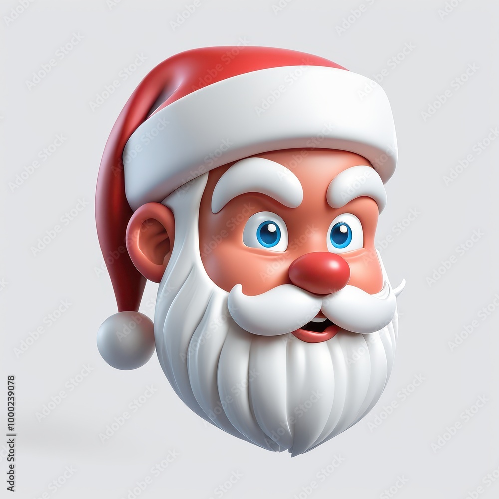 A cartoonish Santa Claus head with a joyful expression and festive hat. A cartoonish Santa Claus head with a joyful expression and festive hat.