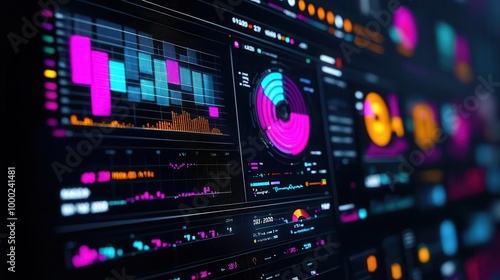 Close-up of a digital dashboard displaying predictive analytics results, data trends, and insights from big data