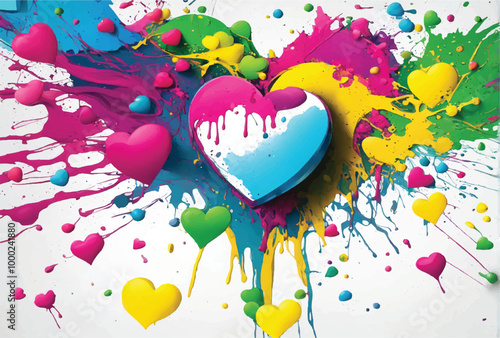 This is a colorful paint splash. Include hearts.