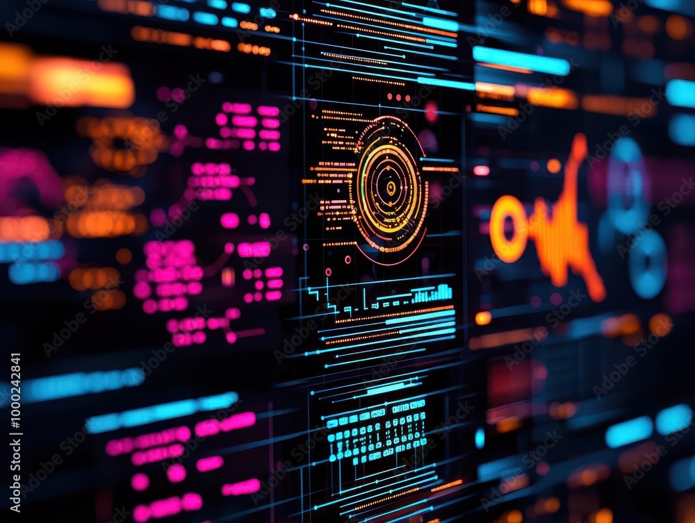 Close-up of a digital interface showing predictive data models, with trends visualized from big data analysis Close-up of a digital interface showing predictive data models, with trends visualized from big data analysis