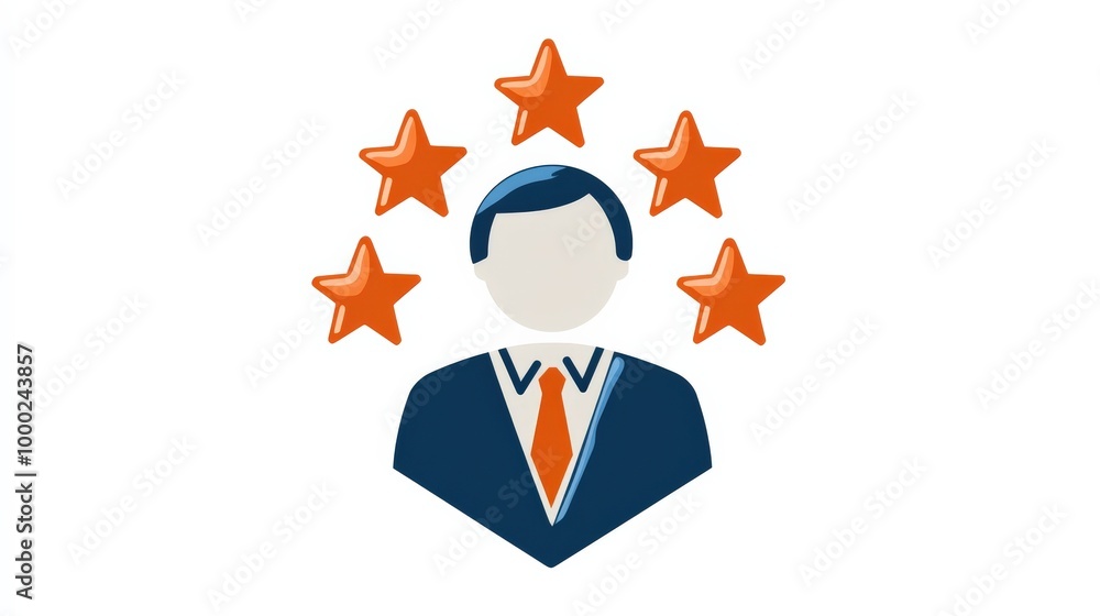 Employee motivation concept with five stars in a business setting Employee motivation concept with five stars in a business setting