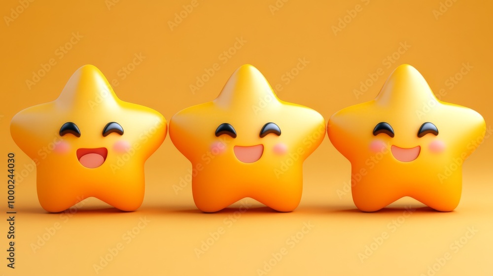 Cute Smiling Star Characters in a Row Cute Smiling Star Characters in a Row