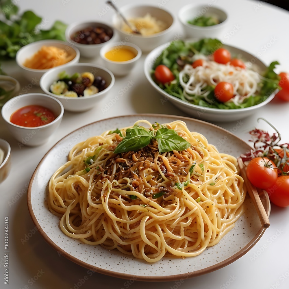 Delicious fresh fried Noodles with beef and vegetables assortment Served, Noodles with chicken and vegetables on a white background Delicious fresh fried Noodles with beef and vegetables assortment Served, Noodles with chicken and vegetables on a white background