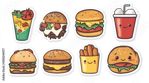 Cute Fast Food Cartoon Stickers