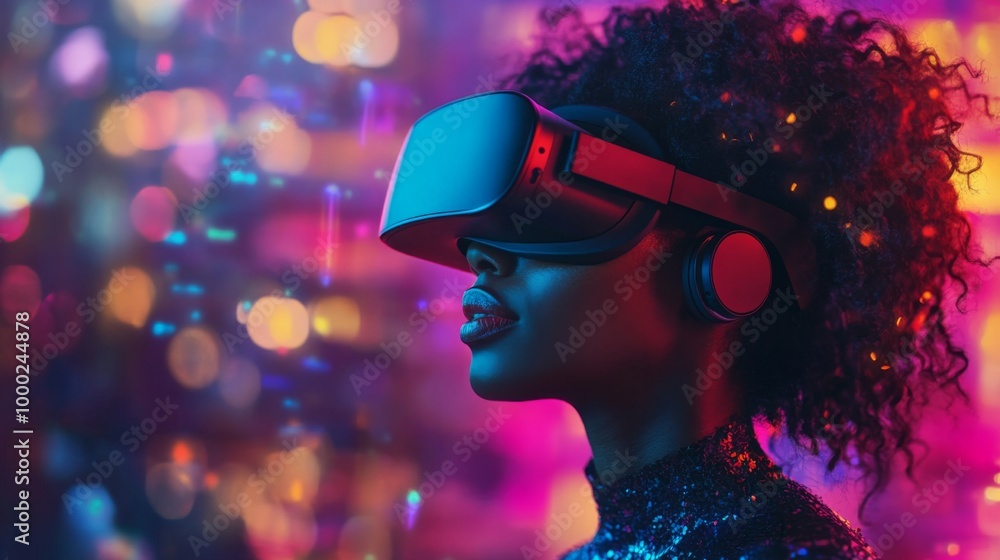 Woman Immersed in Virtual Reality Experience Woman Immersed in Virtual Reality Experience