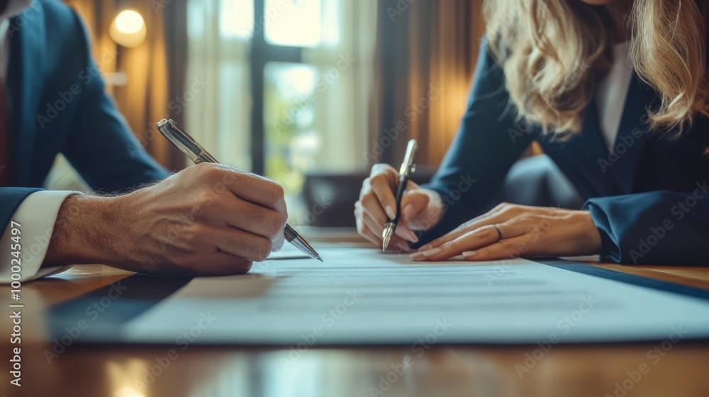 Two Business Professionals Signing Documents Two Business Professionals Signing Documents