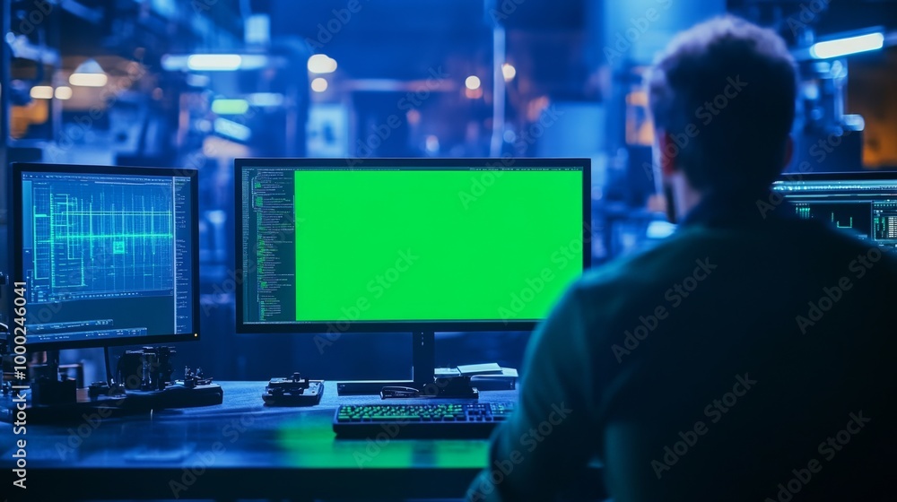 Man at Computer in Tech Office Man at Computer in Tech Office