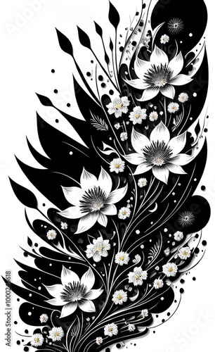 black and white floral background