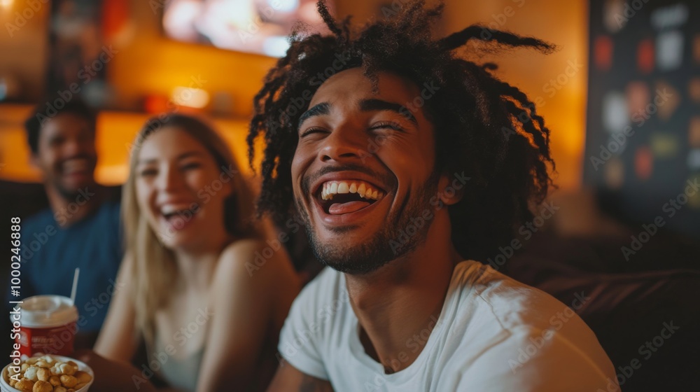 Happy Friends Enjoying Movie Night Happy Friends Enjoying Movie Night
