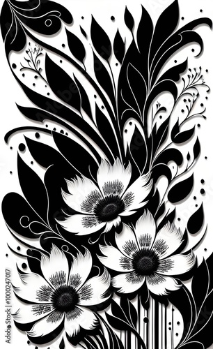black and white floral background