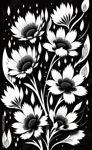 Wallpaper Mural black and white floral background Torontodigital.ca