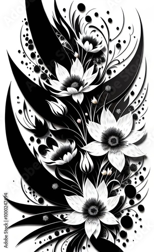 Wallpaper Mural black and white floral background Torontodigital.ca
