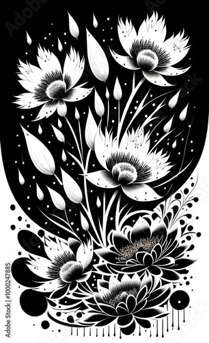 Wallpaper Mural black and white floral background Torontodigital.ca