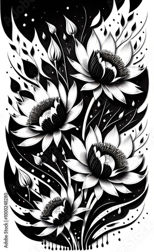 Wallpaper Mural black and white floral background Torontodigital.ca