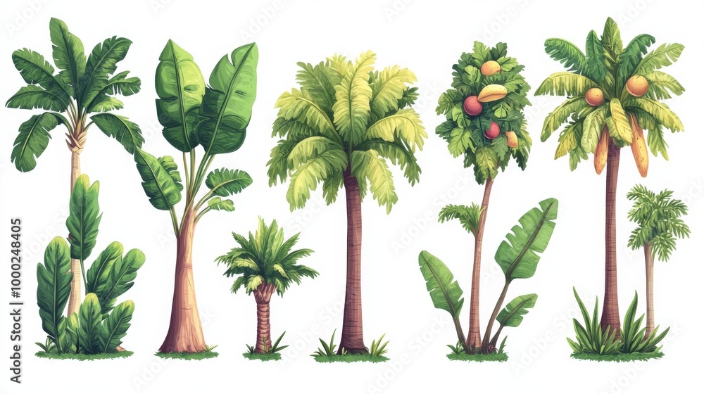 Obraz premium Tropical Palm Tree Variety Illustration