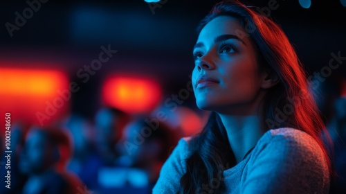 Young Woman Watching Movie in Theater