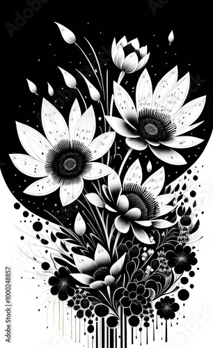 Wallpaper Mural black and white floral background Torontodigital.ca