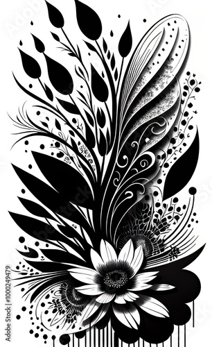 black and white floral background
