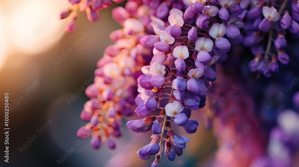 A tight shot of a cluster of purple flowers against a softly blurred backdrop of glowing lights A tight shot of a cluster of purple flowers against a softly blurred backdrop of glowing lights