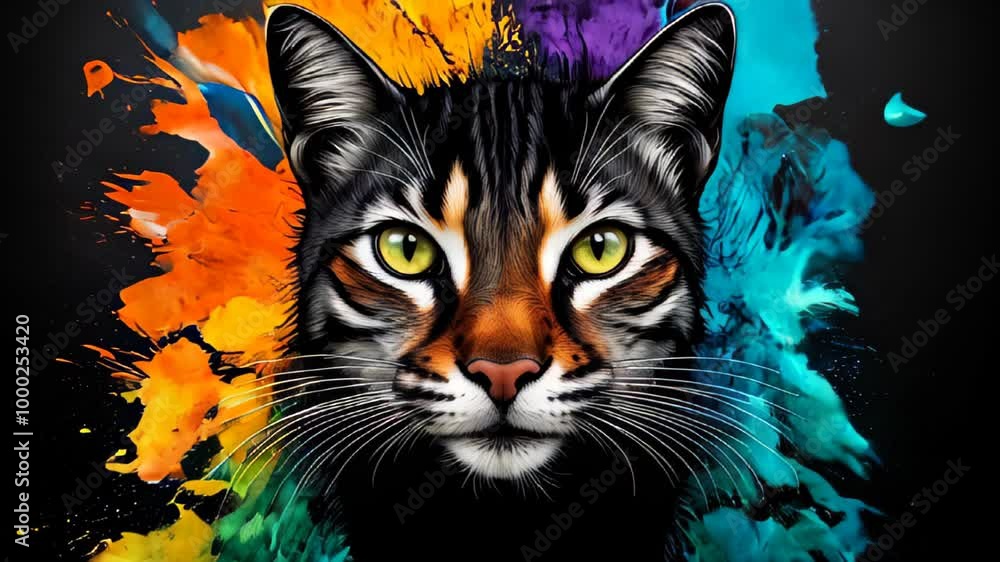 A cat with a green eye is the main focus of the image A cat with a green eye is the main focus of the image
