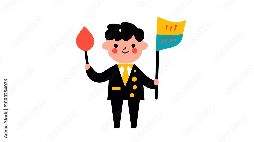Leadership icon - cartoon leader holding heart and flag for guidance and team spirit Leadership icon - cartoon leader holding heart and flag for guidance and team spirit
