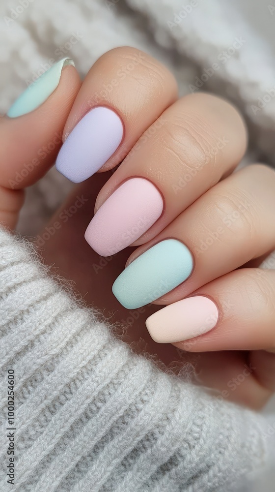 Matte pastel rainbow nails highlighting spring fashion trends Matte pastel rainbow nails highlighting spring fashion trends