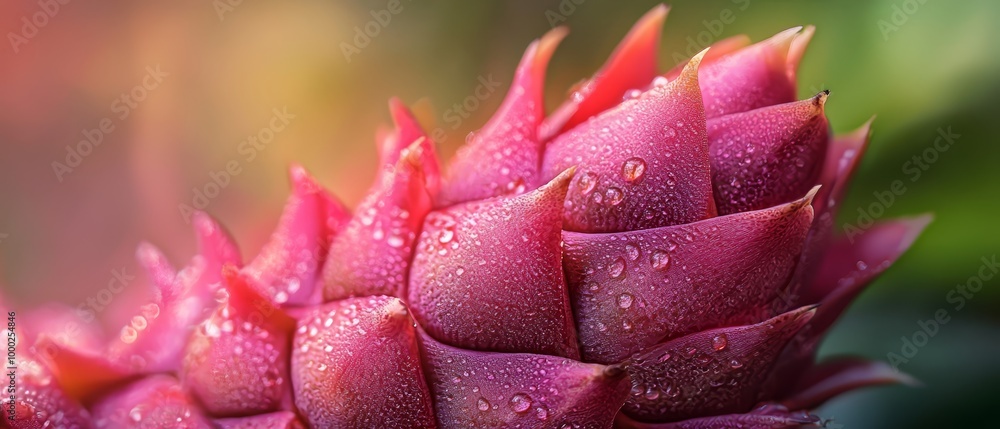 A tight shot of a pink blossom, dewdrops glistening on its petals, backdrop softly blurred A tight shot of a pink blossom, dewdrops glistening on its petals, backdrop softly blurred