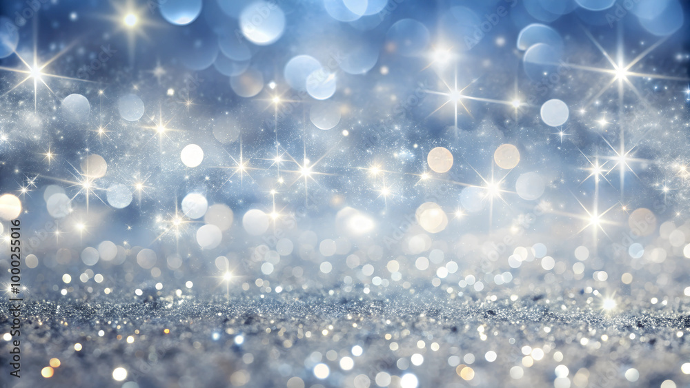 Beautiful bokeh background with sparkling lights in blue and silver tones, featuring a festive atmosphere. Beautiful bokeh background with sparkling lights in blue and silver tones, featuring a festive atmosphere.