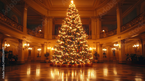 Wallpaper Mural Majestic Christmas tree illuminated in grand hall Torontodigital.ca