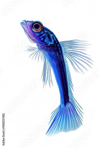 Neon goby fish with bright blue and black coloration, isolated on white background, coral reef species, tropical marine fish photo