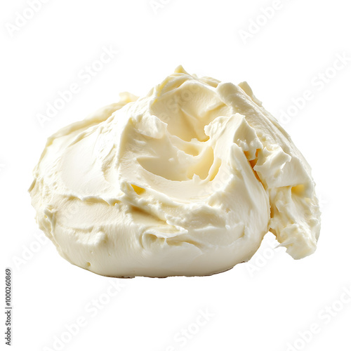 A large white blob of butter is sitting on a white background