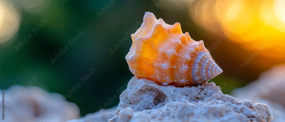 A tight shot of a tiny orange seashell on a gritty sand background with indistinctive lights in the distance A tight shot of a tiny orange seashell on a gritty sand background with indistinctive lights in the distance