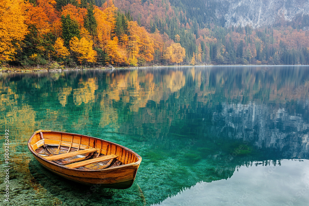 Fototapeta premium Boot auf herbstlichem See