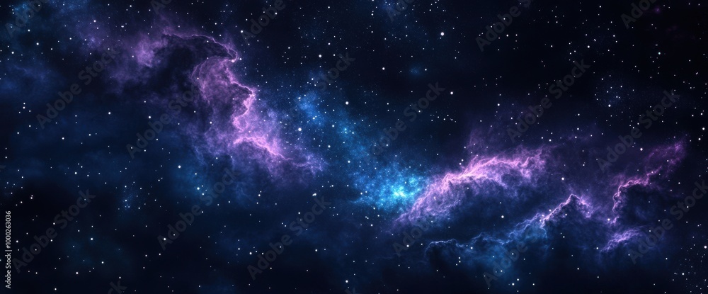 Fototapeta premium Starry sky galaxy background with deep navy and vibrant nebulae