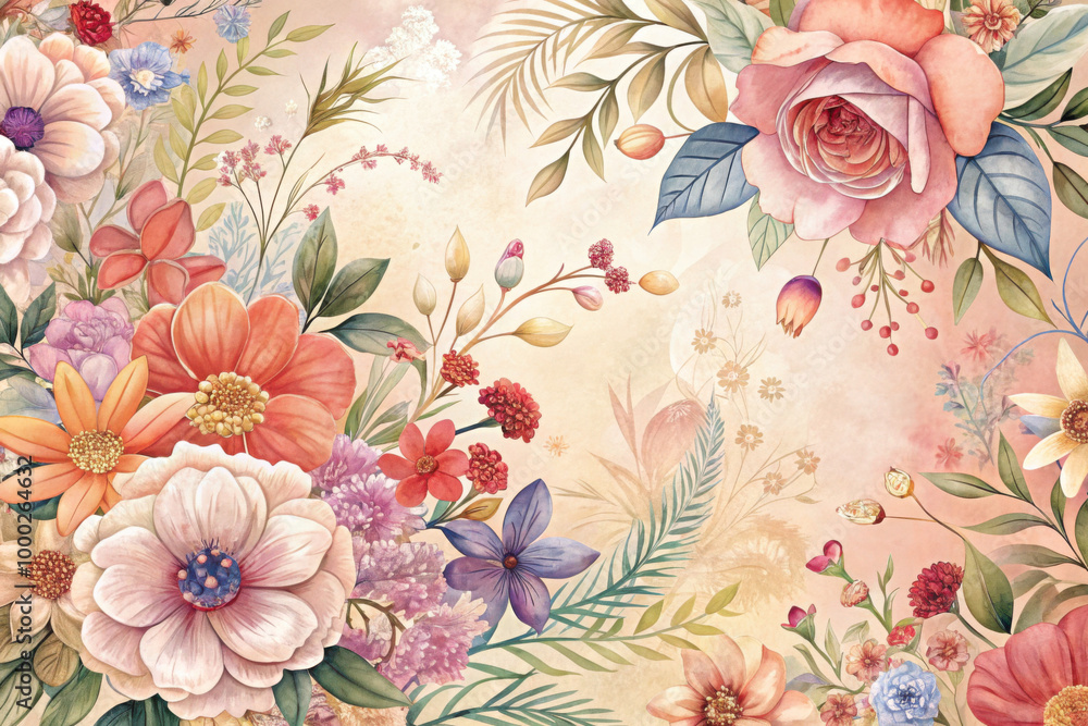 Delicate floral arrangement in soft pastels brings a serene beauty to a spring-inspired artwork. Generative AI