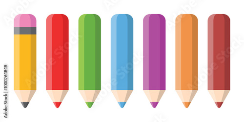 Colorful pencil icon set in flat style. Crayon vector illustration on isolated background. Drawing equipment sign business concept.