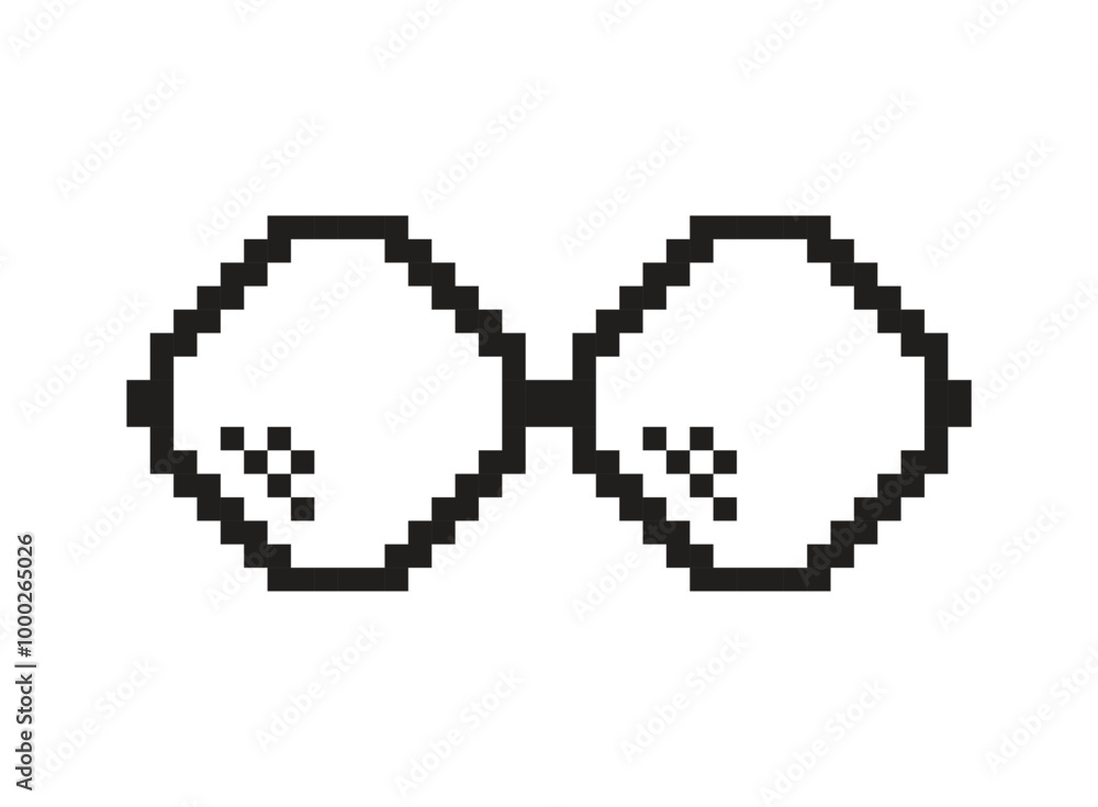 Fototapeta premium Pixel sunglasses icon in flat style. Glasses vector illustration on isolated background. Funny accessory sign business concept.