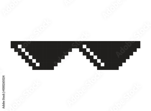 Pixel sunglasses icon in flat style. Glasses vector illustration on isolated background. Funny accessory sign business concept.