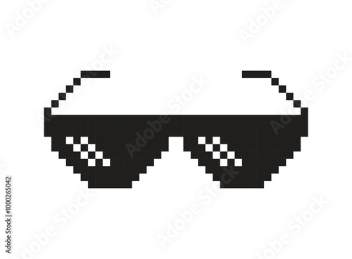 Pixel sunglasses icon in flat style. Glasses vector illustration on isolated background. Funny accessory sign business concept.