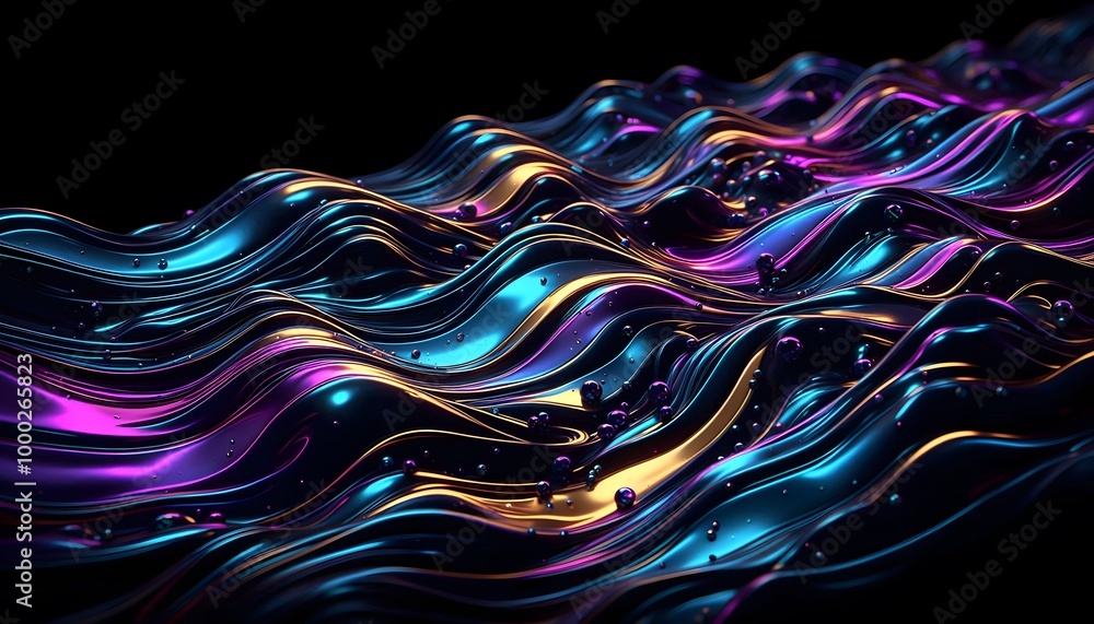 Abstract dark background of multi-colored waves on a black background Abstract dark background of multi-colored waves on a black background