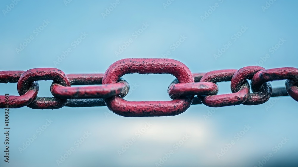 A red chain with a black link is shown A red chain with a black link is shown
