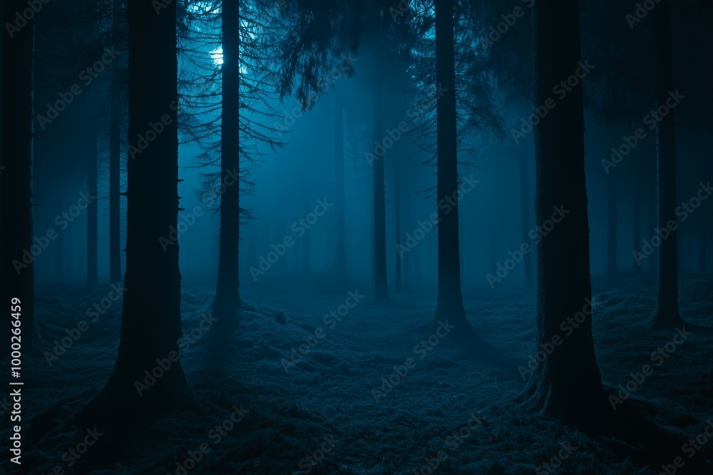 Fototapeta premium dark forest horror background with Fog