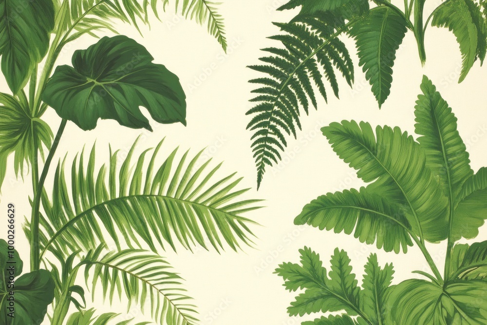 A Collection of Green Leaves Against a Cream Background A Collection of Green Leaves Against a Cream Background