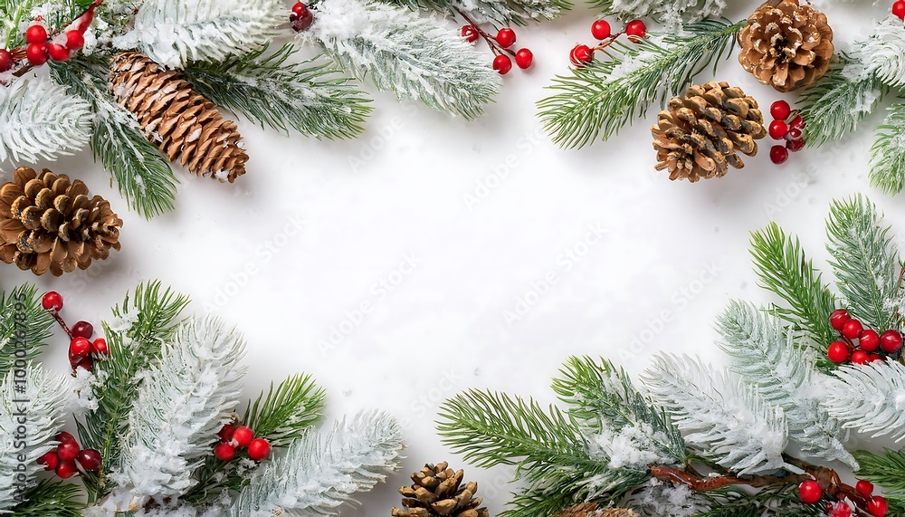 A frosty winter wonderland with snow-dusted pine branches and pinecones surrounded by vibrant red berries, capturing the essence of a serene winter day in nature. Generative AI A frosty winter wonderland with snow-dusted pine branches and pinecones surrounded by vibrant red berries, capturing the essence of a serene winter day in nature. Generative AI