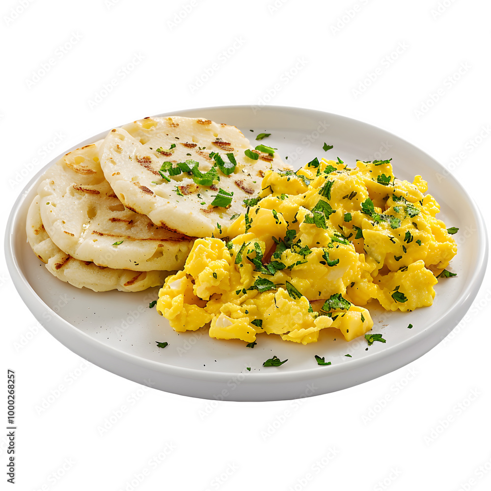 Delicious scrambled eggs topped with parsley, served with grilled flatbread, ideal for a satisfying breakfast or brunch Delicious scrambled eggs topped with parsley, served with grilled flatbread, ideal for a satisfying breakfast or brunch