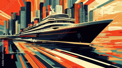 illustration a 1920s art deco inspired travel poster with sleek