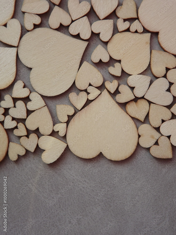 valentine's day greeting card-wooden hearts on a gray suede background. High quality photo valentine's day greeting card-wooden hearts on a gray suede background. High quality photo